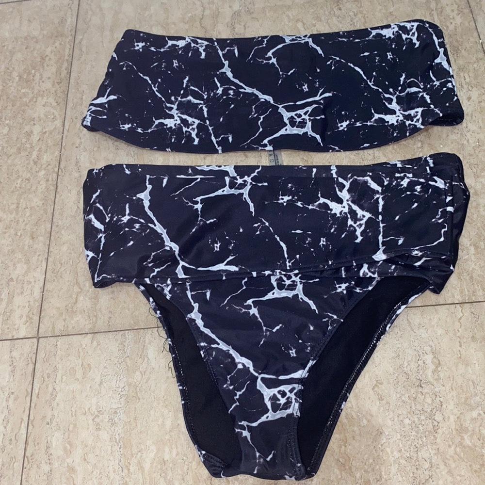 Black and white marble bathing suit from Shein